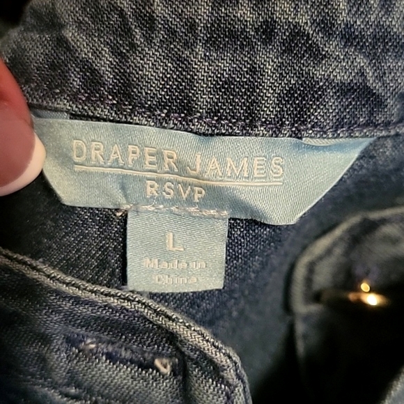 COPY - Draper James RSVP Denim Long Sleeve Ruffled Button Up Mini Dress. Size L - Picture 10 of 10